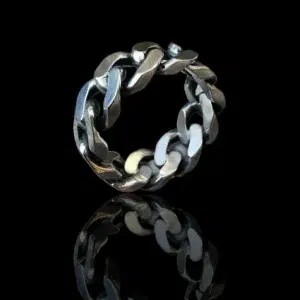 Bague gourmette en argent 925 taille 73 façonnée à partir d’une chaîne recyclée, création artisanale masculine